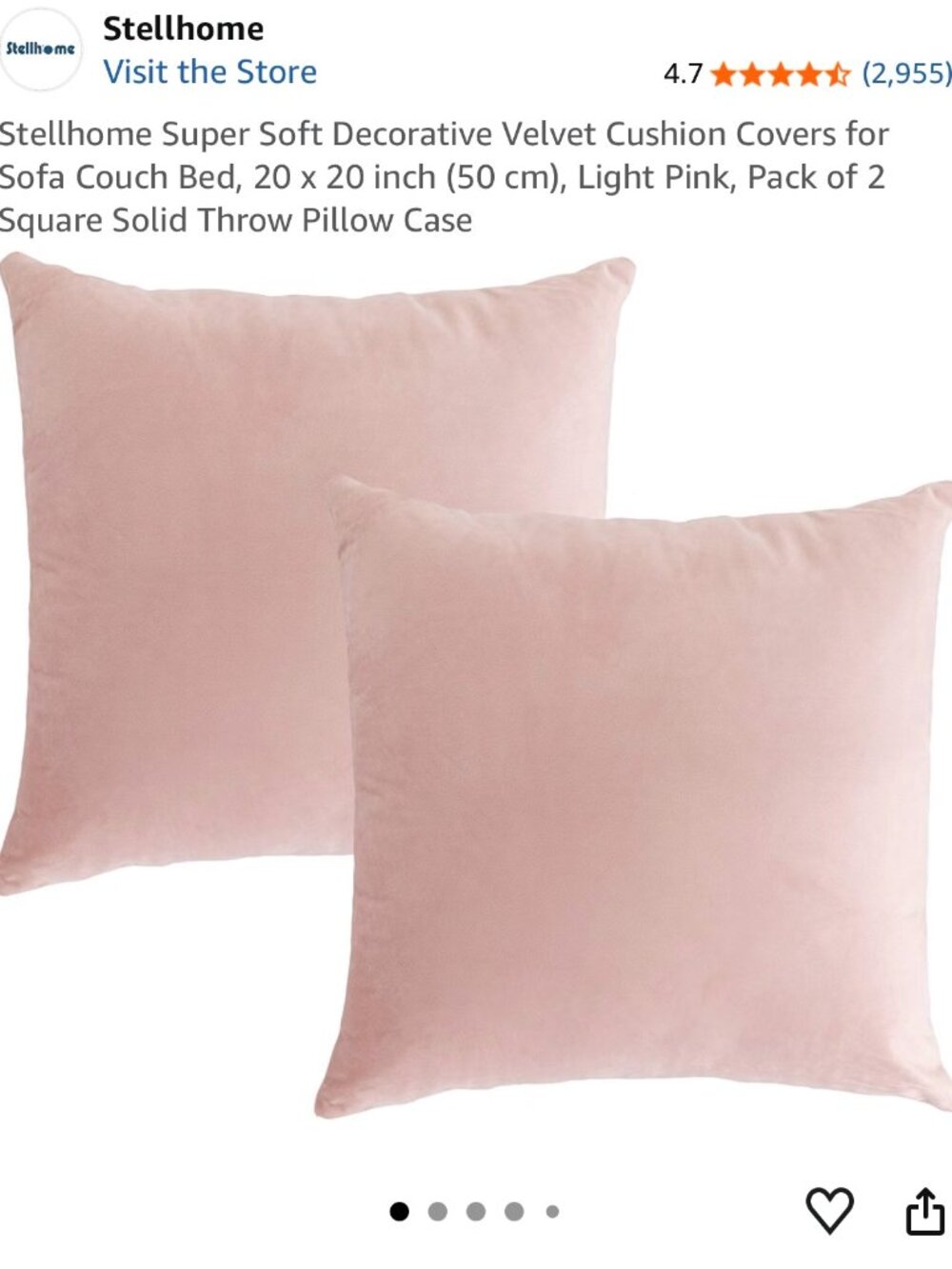 (2) 20 inch Pink Velvet pillow covers